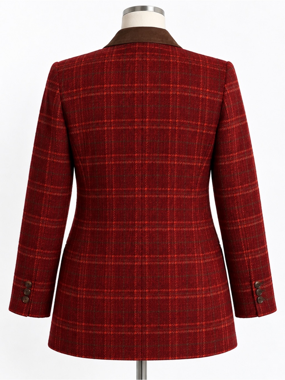 Vintage Harvé Benard Wool Plaid Blazer Size 8 Suede Collar - Picture 2 of 7